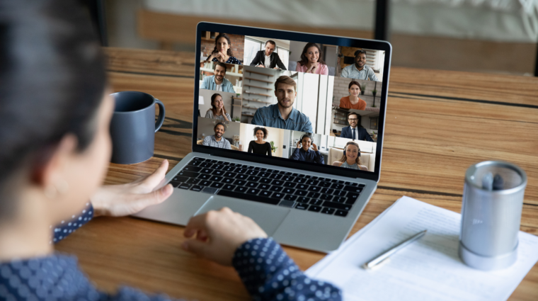 laptop with an online meeting running