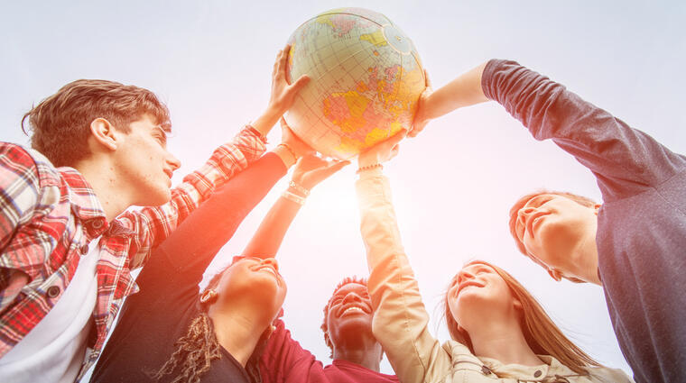 students with a globe
