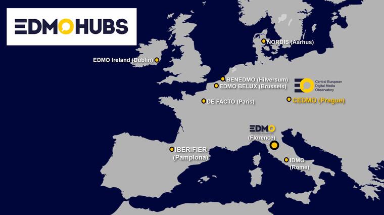 Mapa EDMO Hubs v Evropě