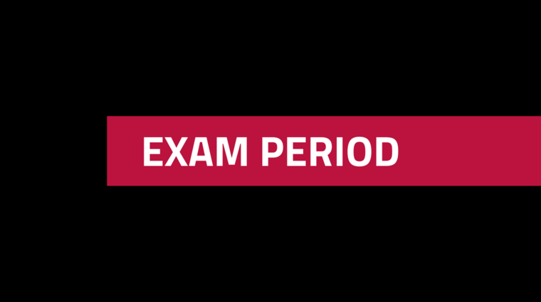 text "Exam Period" on red and white background