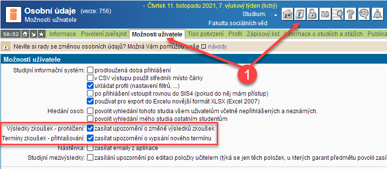 Povolení zasílání informačních mailů